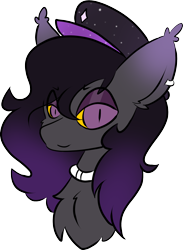 Size: 1270x1735 | Tagged: safe, artist:mimicryfluffoarts, imported from derpibooru, oc, oc only, oc:zenaris blackmour, bat pony, bat pony oc, bat wings, bedroom eyes, collar, dyed mane, ear piercing, earring, fluffy, hat, jewelry, piercing, wings