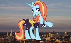 Size: 2728x1673 | Tagged: safe, artist:koolfrood, artist:thegiantponyfan, imported from derpibooru, sassy saddles, pony, unicorn, alabama, birmingham, female, giant pony, giant unicorn, giantess, high res, highrise ponies, irl, macro, mare, mega giant, photo, ponies in real life