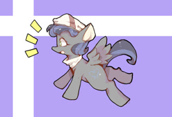 Size: 750x512 | Tagged: safe, artist:asprin white rabbit, imported from derpibooru, oc, oc only, pegasus, pony, abstract background, clothes, hat, pegasus oc, scarf, solo, wings