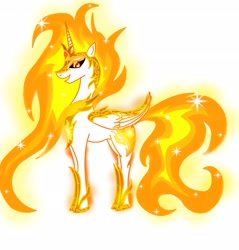 Size: 3328x3488 | Tagged: safe, artist:goldlines005, imported from derpibooru, daybreaker, alicorn, pony, female, high res, hoof shoes, horn, mane of fire, mare, peytral, redesign, simple background, solo, white background, wings