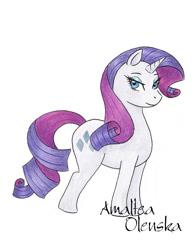 Size: 567x724 | Tagged: safe, alternate version, artist:amalteaolenska, imported from derpibooru, rarity, pony, unicorn, horn, signature, simple background, solo, traditional art, white background