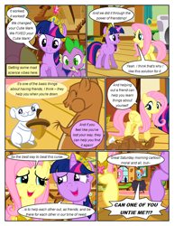 Size: 612x792 | Tagged: safe, artist:newbiespud, edit, edited screencap, imported from derpibooru, screencap, fluttershy, rainbow dash, spike, twilight sparkle, dragon, mouse, pegasus, pony, squirrel, unicorn, comic:friendship is dragons, magical mystery cure, a true true friend, comic, element of kindness, element of magic, female, fluttershy's cottage, male, mare, open mouth, screencap comic, speech bubble, unicorn twilight