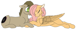 Size: 1280x512 | Tagged: safe, artist:firefox238, imported from derpibooru, oc, oc:apple tart, oc:onyx star, earth pony, pegasus, pony, deviantart watermark, eyes closed, female, floppy ears, lying down, male, mare, obtrusive watermark, oc x oc, offspring, parent:big macintosh, parent:derpy hooves, parent:doctor whooves, parent:fluttershy, parents:doctorderpy, parents:fluttermac, prone, shipping, stallion, straight, watermark