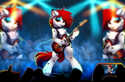 Size: 5040x3333 | Tagged: safe, artist:airiniblock, imported from derpibooru, oc, oc only, oc:cobalt, earth pony, pony, bipedal, black spots, earth pony oc, female, guitar, musical instrument, rcf community, rock, rock (music), solo