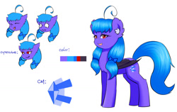 Size: 1024x648 | Tagged: safe, artist:ninebuttom, imported from derpibooru, oc, oc only, oc:frozen light, bat pony, pony, ahoge, bat wings, devil tail, reference sheet, solo, tail, wings