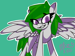 Size: 1024x768 | Tagged: safe, artist:ukedideka, imported from derpibooru, oc, oc only, oc:quizzical aphre, pegasus, pony, ears up, female, females only, looking at you, pegasus oc, purple eyes, simple background, smiling, smiling at you, solo, species:abstract, spread wings, wings