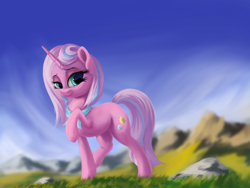 Size: 3000x2250 | Tagged: safe, artist:flusanix, imported from derpibooru, clear sky, pony, unicorn, female, high res, mare, raised leg, solo