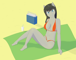 Size: 2437x1915 | Tagged: safe, artist:drakang, imported from derpibooru, octavia melody, anthro, pony, beach, bikini, clothes, female, mare, solo, swimsuit