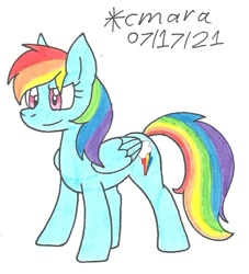 Size: 877x964 | Tagged: safe, artist:cmara, imported from derpibooru, rainbow dash, pegasus, pony, female, mare, simple background, solo, traditional art, white background