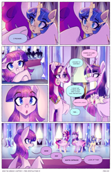 Size: 2301x3549 | Tagged: safe, artist:darlyjay, imported from derpibooru, princess cadance, twilight sparkle, oc, oc:starfall sparkle, oc:sterling sentry, alicorn, comic:save the harmony, aunt, aunt and niece, aunt cadance, female, high res, mare, niece, offspring, parent:flash sentry, parent:twilight sparkle, parents:flashlight, twilight sparkle (alicorn)
