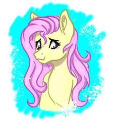 Size: 737x809 | Tagged: safe, artist:delfinaluther, imported from derpibooru, fluttershy, pony, abstract background, blushing, bust, cute, daaaaaaaaaaaw, ear fluff, female, looking at you, mare, portrait, shyabetes, smiling, solo, stray strand, three quarter view