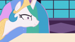 Size: 520x293 | Tagged: safe, artist:forgalorga, imported from derpibooru, princess celestia, alicorn, pony, animated, female, gif, invisible stallion, mare, out of context, scrunchy face, seizure warning, shaking, solo, trollestia, vibrating, youtube link