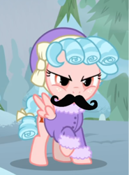 Size: 384x518 | Tagged: safe, edit, edited screencap, imported from derpibooru, screencap, cozy glow, pegasus, pony, frenemies (episode), cropped, facial hair, female, filly, moustache, solo