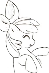 Size: 680x1004 | Tagged: safe, artist:chiuuchiuu, imported from derpibooru, apple bloom, earth pony, pony, eyes closed, female, filly, grin, sketch, smiling, solo