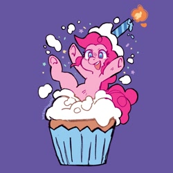 Size: 1498x1498 | Tagged: safe, artist:beginningofrain, imported from derpibooru, pinkie pie, pony, candle, cupcake, cute, food