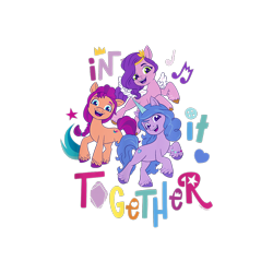 Size: 1200x1200 | Tagged: safe, imported from derpibooru, izzy moonbow, pipp petals, sunny starscout, earth pony, pegasus, pony, unicorn, 2d, cropped, design, female, g5, mare, merchandise, my little pony: a new generation, official, shirt design, simple background, text, transparent background