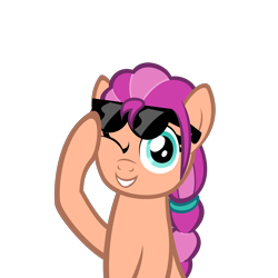 Size: 3250x3250 | Tagged: safe, artist:strategypony, imported from derpibooru, sunny starscout, earth pony, pony, cute, female, g4, g5, g5 to g4, high res, looking at you, mare, one eye closed, simple background, sunglasses, sunnybetes, transparent background, wip