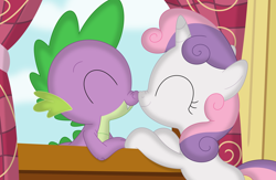 Size: 3536x2299 | Tagged: safe, artist:porygon2z, imported from derpibooru, spike, sweetie belle, dragon, pony, unicorn, boop, dragon x pony, duo, eyes closed, female, high res, interspecies, male, nose wrinkle, noseboop, shipping, spikebelle, straight