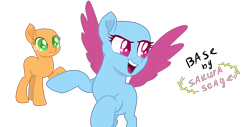 Size: 1044x532 | Tagged: safe, artist:sakurastageani, imported from derpibooru, oc, oc only, earth pony, pegasus, pony, bald, base used, earth pony oc, eyelashes, looking back, open mouth, pegasus oc, raised hoof, simple background, smiling, transparent background, wings