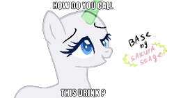 Size: 382x215 | Tagged: safe, artist:sakurastageani, imported from derpibooru, oc, oc only, unicorn, bald, base used, bust, caption, drunk, eyelashes, female, horn, image macro, mare, simple background, smiling, text, transparent background, unicorn oc