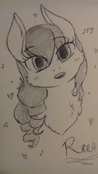 Size: 1024x1820 | Tagged: safe, artist:artfestation, imported from derpibooru, coloratura, oc, oc only, pony, unicorn, :d, braid, bust, heart, horn, smiling, solo, traditional art, unicorn oc