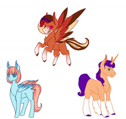 Size: 1549x1453 | Tagged: safe, artist:artfestation, imported from derpibooru, oc, oc only, pegasus, pony, unicorn, coat markings, flying, horn, magical lesbian spawn, offspring, parent:applejack, parent:fluttershy, parent:rainbow dash, parent:rarity, parents:appledash, parents:flutterdash, parents:rarijack, pegasus oc, simple background, smiling, socks (coat markings), unicorn oc, white background, wings