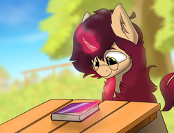 Size: 2700x2064 | Tagged: safe, artist:valthonis, imported from derpibooru, oc, oc only, unicorn, blurry background, book, glasses, high res, table
