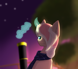 Size: 2700x2400 | Tagged: safe, artist:valthonis, imported from derpibooru, oc, oc only, unicorn, blurry background, clothes, glasses, high res, night, scarf, stars, telescope
