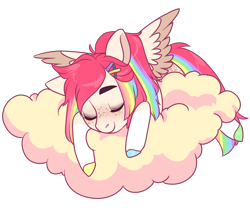 Size: 1200x1000 | Tagged: safe, artist:lavvythejackalope, imported from derpibooru, oc, oc only, pegasus, pony, cloud, colored hooves, commission, eyes closed, freckles, on a cloud, pegasus oc, simple background, sleeping, solo, transparent background, two toned wings, wings, ych result