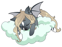 Size: 1300x1000 | Tagged: safe, artist:lavvythejackalope, imported from derpibooru, oc, oc only, bat pony, pony, bat pony oc, bat wings, cloud, commission, eyes closed, on a cloud, simple background, sleeping, solo, transparent background, wings, ych result