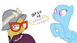 Size: 1920x1080 | Tagged: safe, artist:sakurastageani, imported from derpibooru, oc, oc only, pegasus, pony, bald, base, cloak, clothes, duo, eyelashes, female, glasses, hat, hooves together, looking back, mare, pegasus oc, simple background, smiling, transparent background, unamused, wings