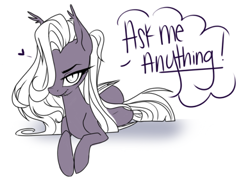 Size: 500x357 | Tagged: safe, artist:pixxpal, imported from derpibooru, oc, oc only, oc:lilac night, bat pony, pony, ask, cute, dialogue, hair over one eye, heart, lidded eyes, lidder eyes, looking at you, smiling, solo