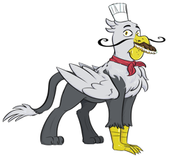 Size: 1727x1567 | Tagged: safe, artist:testostepone, imported from derpibooru, part of a set, gustave le grande, griffon, eclair, food, g4 mega collab, looking at you, majestic as fuck, male, simple background, solo, transparent background