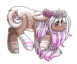 Size: 248x205 | Tagged: safe, artist:inspiredpixels, imported from derpibooru, oc, oc only, pony, blushing, coat markings, female, floppy ears, floral head wreath, flower, looking at you, mare, pixel art, profile, simple background, solo, transparent background