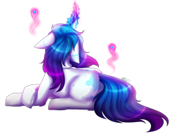 Size: 2769x2160 | Tagged: safe, artist:inspiredpixels, imported from derpibooru, oc, oc only, pony, coat markings, floppy ears, glowing horn, high res, horn, lying down, magic, signature, simple background, solo, transparent background, underhoof