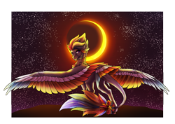 Size: 4961x3508 | Tagged: safe, artist:oneiria-fylakas, imported from derpibooru, oc, oc only, pegasus, pony, colored wings, eclipse, female, mare, multicolored wings, solo, tail feathers, wings