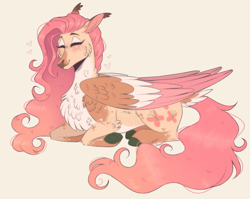 Size: 1167x929 | Tagged: safe, artist:wanderingpegasus, imported from derpibooru, fluttershy, pegasus, pony, alternate hairstyle, chest fluff, cute, eyes closed, female, freckles, mare, markings, redesign, shyabetes, solo, unshorn fetlocks