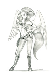 Size: 1000x1387 | Tagged: safe, artist:baron engel, imported from derpibooru, fluttershy, anthro, pegasus, unguligrade anthro, boots, breasts, bullwhip, busty fluttershy, clothes, female, monochrome, panties, pants, pencil drawing, shoes, smiling, solo, thong, traditional art, underwear