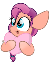 Size: 562x698 | Tagged: safe, artist:sugarcloud12, imported from derpibooru, sunny starscout, earth pony, pony, cute, female, g5, happy, heart, heart balloon, heart pillow, mare, open mouth, pillow, simple background, smiling, solo, sunnybetes, transparent background