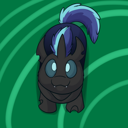 Size: 1000x1000 | Tagged: safe, artist:foxenawolf, imported from derpibooru, oc, oc only, changeling, changepony, hybrid, pony, fanfic:off the mark, blue hair, blue tail, cute, fanfic art, foal, interspecies offspring, looking up, offspring, parent:queen chrysalis, parent:shining armor, parents:shining chrysalis, solo