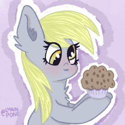 Size: 2048x2048 | Tagged: safe, artist:lynnpone, imported from derpibooru, derpy hooves, pegasus, pony, food, high res, muffin, solo