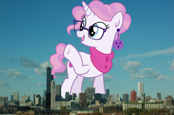 Size: 3008x2000 | Tagged: safe, artist:cirillaq, artist:thegiantponyfan, imported from derpibooru, raspberry latte, pony, unicorn, chicago, female, giant pony, giant unicorn, giantess, high res, highrise ponies, illinois, irl, macro, mare, mega giant, photo, ponies in real life