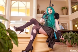 Size: 2048x1365 | Tagged: safe, artist:lochlan o'neil, imported from derpibooru, queen chrysalis, human, clothes, cosplay, costume, high heels, irl, irl human, lipstick, photo, shoes