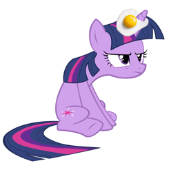 Size: 900x918 | Tagged: safe, artist:acer-rubrum, edit, imported from derpibooru, vector edit, twilight sparkle, pony, unicorn, egg, female, funny, joke, mod, pun, simple background, solo, twilight is not amused, unamused, unicorn twilight, vector, visual pun, white background