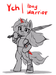 Size: 3000x4000 | Tagged: artist needed, safe, artist:ami-gami, imported from derpibooru, pony, armor, bipedal, commission, cool, fantasy class, female, horn, simple background, solo, warrior, white background, wings, ych sketch, your character here