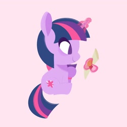 Size: 2048x2048 | Tagged: safe, artist:ethereanunicorn, imported from derpibooru, twilight sparkle, pony, unicorn, chibi, female, high res, magic, mare, no pupils, pink background, scroll, simple background, sitting, solo, telekinesis, unicorn twilight