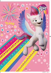 Size: 553x800 | Tagged: safe, imported from derpibooru, zipp storm, pegasus, pony, abstract background, birthday card, card, female, g5, mare, merchandise, my little pony logo, official, solo, template, text