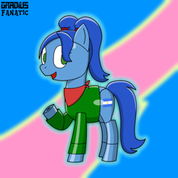 Size: 1280x1280 | Tagged: safe, artist:gradiusfanatic, imported from derpibooru, oc, oc only, oc:sunrise heaven, earth pony, pony, robot, robot pony, argentina, earth pony oc, female, resistencia brony, roboticization, simple background, solo