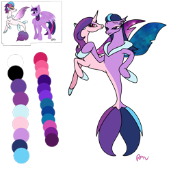 Size: 2048x2048 | Tagged: safe, artist:rmv-art, imported from derpibooru, queen novo, twilight sparkle, alicorn, pony, seapony (g4), my little pony: the movie, conjoined, conjoined twins, high res, magical lesbian spawn, offspring, parent:queen novo, parent:twilight sparkle, twilight sparkle (alicorn)