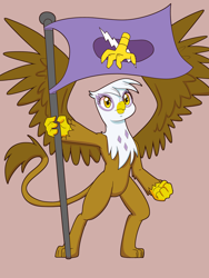 Size: 6000x8000 | Tagged: safe, artist:chedx, imported from derpibooru, gilda, griffon, awesome, bipedal, claws, commission, female, flag, flag pole, flag waving, griffon empire, griffon kingdom, griffonstone, majestic, paws, solo, wings